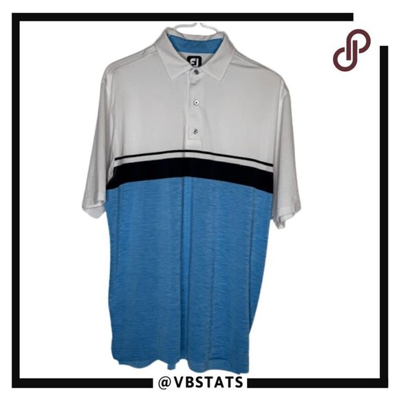 FootJoy Mens ProDry Performance Color Block Golf Polo Shirt White Blue Large - Picture 1 of 6